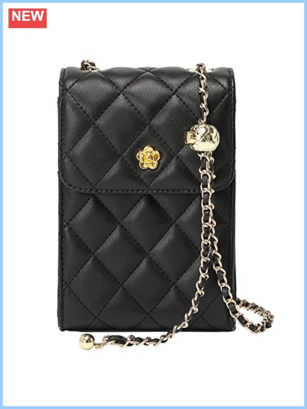 Genuine Leather Quilted Flap Crossbody Shoulder Bag with Chain Strap